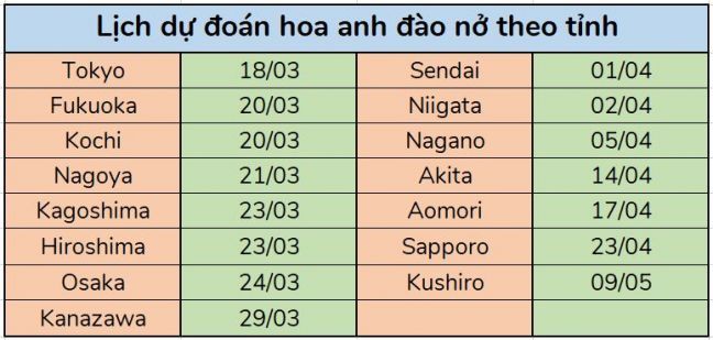 lịch ngắm hoa anh đào 2021